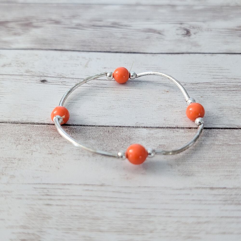 Vintage Stretch Bracelet - Orange & Silver Tone